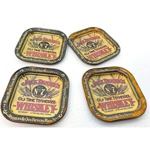 Jack Daniels No. 7 Whiskey Metal Costers Set Of 4, Vtg. Barware